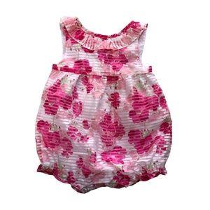 Dressed Up by Gymboree White Pink Floral Bubble Outfit 3-6